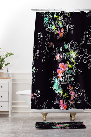 Pattern State CAMP FLORAL MIDNIGHT SUN Shower Curtain And Mat