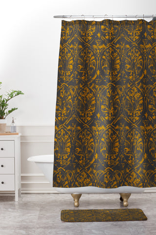 Pattern State Deer Damask Bronzed Shower Curtain And Mat