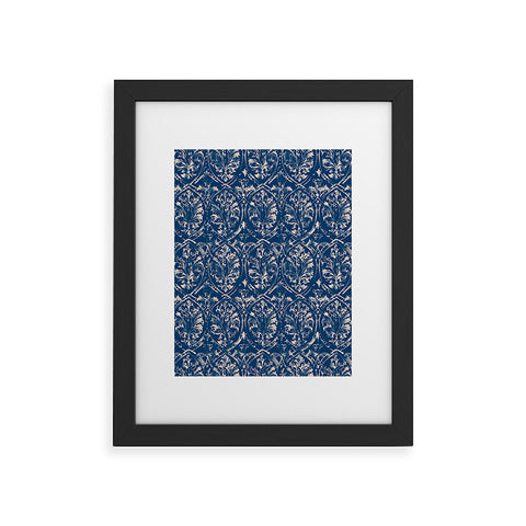 Pattern State Deer Damask Indigo Framed Art Print