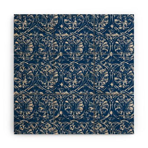 Pattern State Deer Damask Indigo Wood Wall Mural