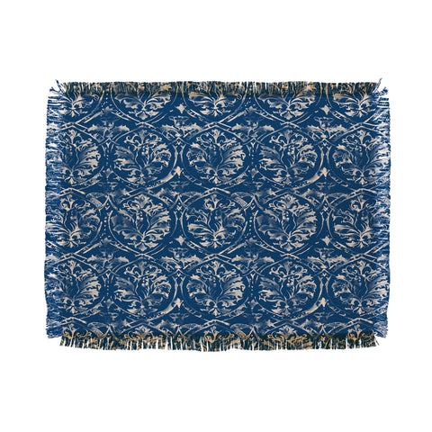 Pattern State Deer Damask Indigo Throw Blanket