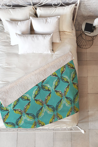 Pattern State Feather Aquatic Fleece Throw Blanket