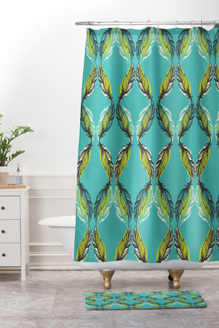 Pattern State Feather Aquatic Shower Curtain And Mat