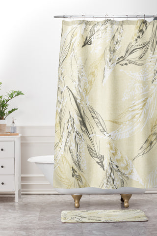 Pattern State Feather Linen Shower Curtain And Mat
