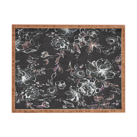 Pattern State Floral Charcoal Linen Rectangular Tray