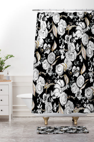 Pattern State Floral Sketch Midnight Shower Curtain And Mat