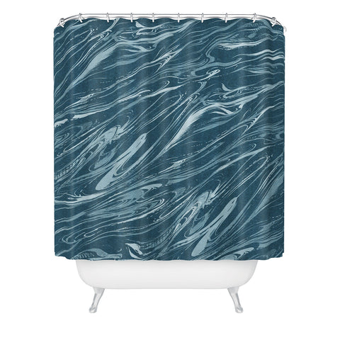 Pattern State Marble Indigo Linen Shower Curtain