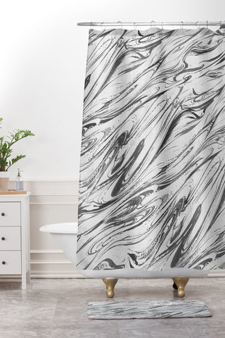 Pattern State Marble Silver Linen Shower Curtain And Mat