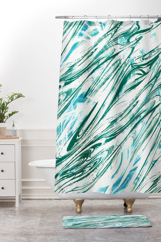 Pattern State Marble Wave Shower Curtain And Mat
