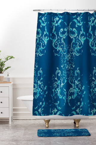 Pattern State Squirrel Swirl Indigo Shower Curtain And Mat