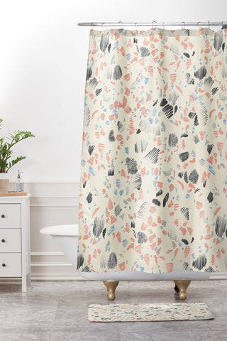 Pattern State Terrazzo Sketch Shower Curtain And Mat