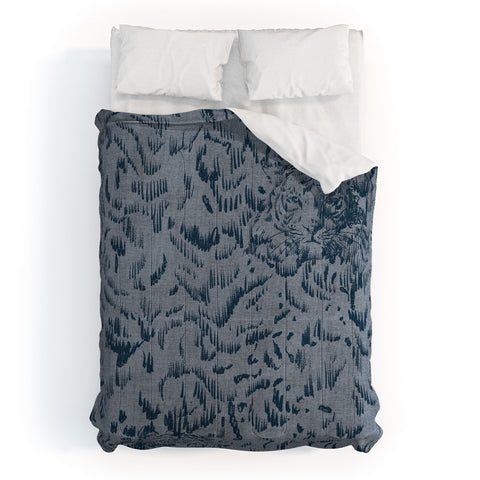 Pattern State Tiger Sketch Indigo Comforter