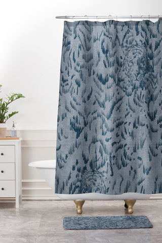 Pattern State Tiger Sketch Indigo Shower Curtain And Mat