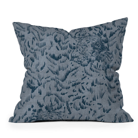 Pattern State Tiger Sketch Indigo Throw Pillow