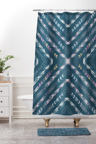 Pattern State Valencia Indigo Linen Shower Curtain And Mat