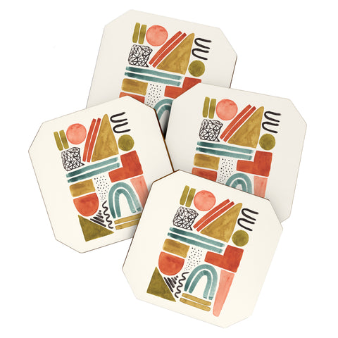Pauline Stanley Abstract Watercolor Shapes Coaster Set