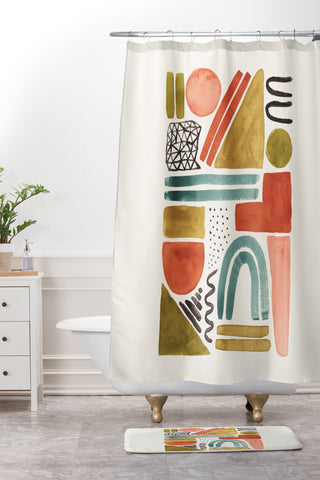Pauline Stanley Abstract Watercolor Shapes Shower Curtain And Mat