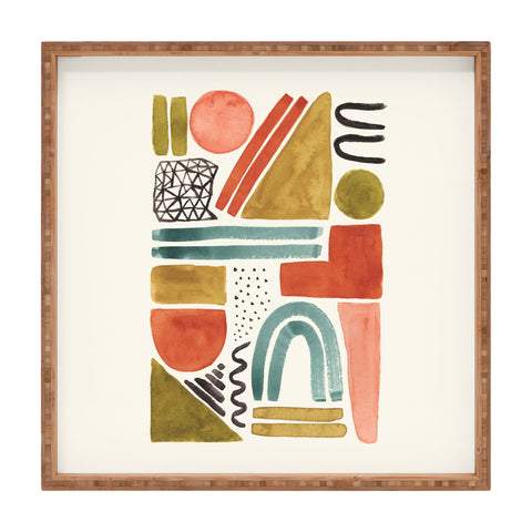 Pauline Stanley Abstract Watercolor Shapes Square Tray