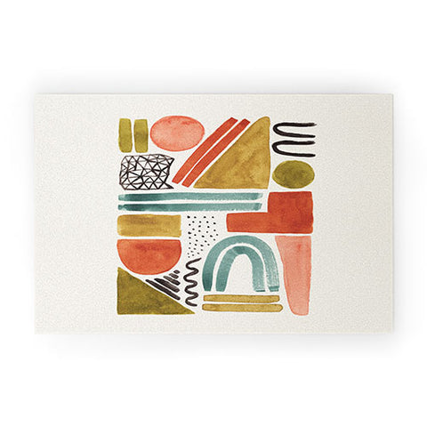 Pauline Stanley Abstract Watercolor Shapes Welcome Mat