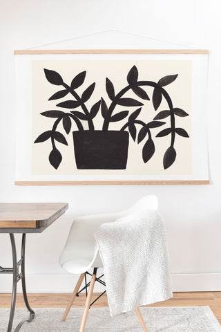 Pauline Stanley Black Painted Plant Art Print And Hanger