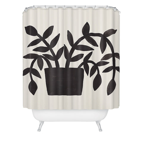 Pauline Stanley Black Painted Plant Shower Curtain