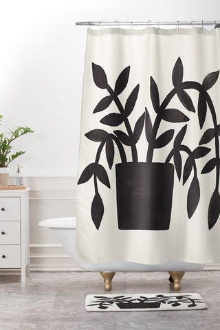Pauline Stanley Black Painted Plant Shower Curtain And Mat