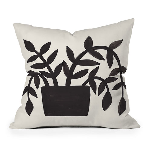 Pauline Stanley Black Painted Plant Throw Pillow