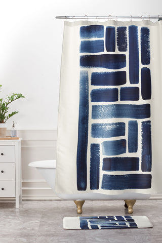Pauline Stanley Blue Strokes Pattern 1 Shower Curtain And Mat