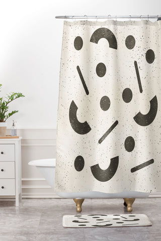 Pauline Stanley Jumble Shapes Black Cream Shower Curtain And Mat