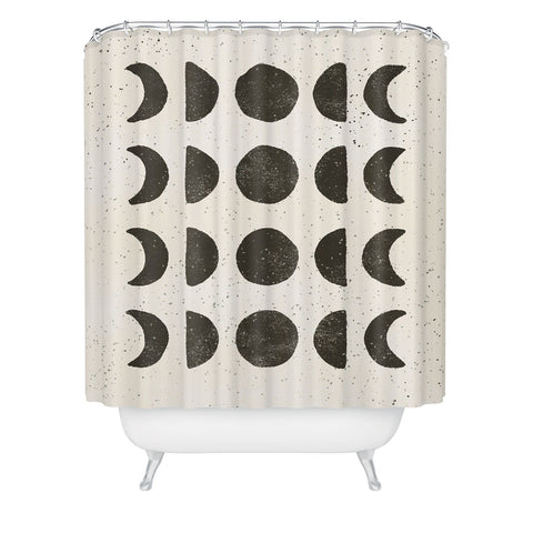 Pauline Stanley moon phases black cream Shower Curtain