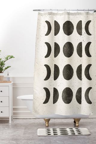 Pauline Stanley moon phases black cream Shower Curtain And Mat