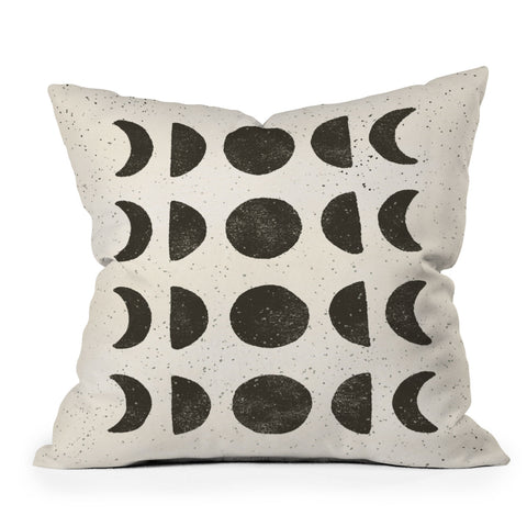 Pauline Stanley moon phases black cream Outdoor Throw Pillow