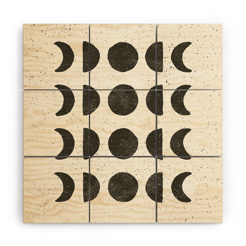 Pauline Stanley moon phases black cream Wood Wall Mural