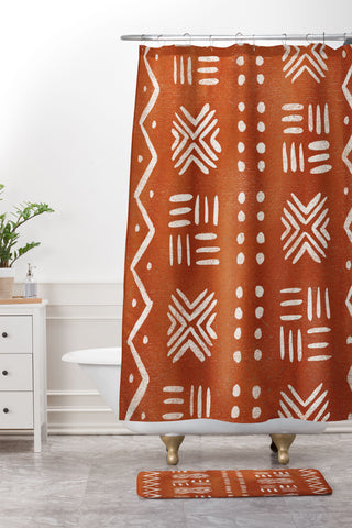 Pauline Stanley Mud Cloth Rust Shower Curtain And Mat