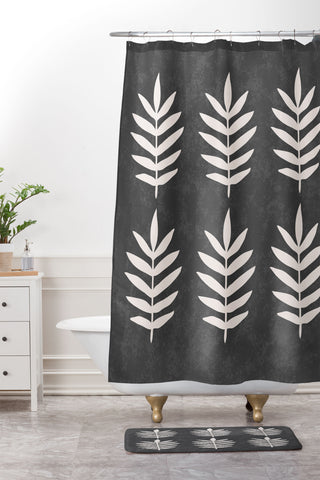 Pauline Stanley Palm Pattern Black Cream Shower Curtain And Mat