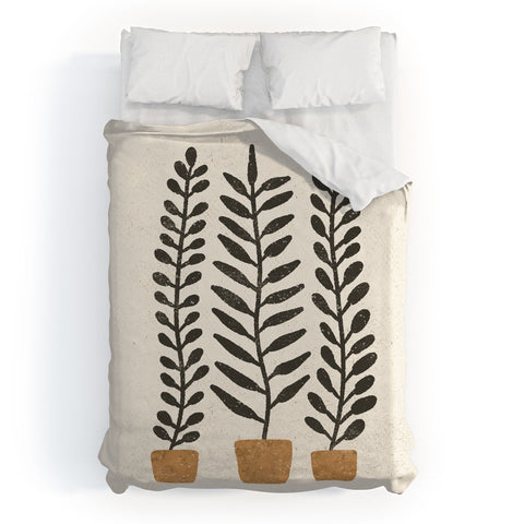 Pauline Stanley Potted Ferns Black Terracotta Duvet Cover