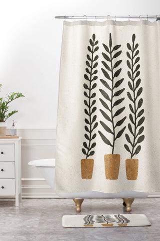 Pauline Stanley Potted Ferns Black Terracotta Shower Curtain And Mat