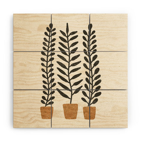 Pauline Stanley Potted Ferns Black Terracotta Wood Wall Mural