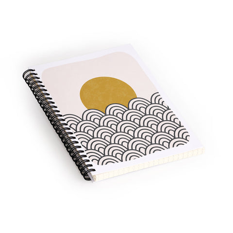 Pauline Stanley Sun Waves Black Ochre Spiral Notebook