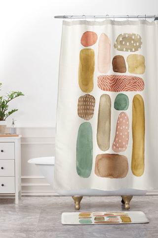 Pauline Stanley Watercolor Beach Pebbles Shower Curtain And Mat