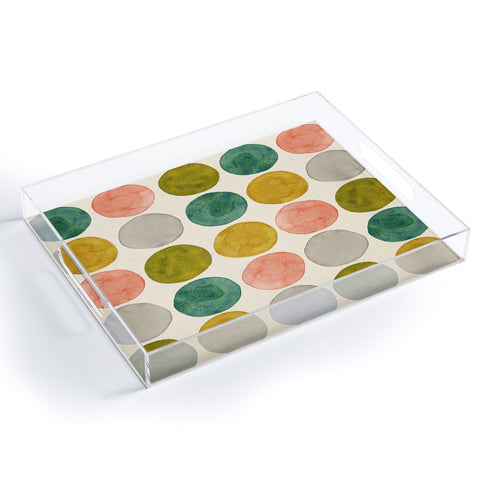 Pauline Stanley Watercolor Dots Pink and Green Acrylic Tray