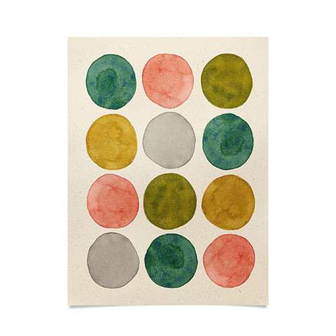 Pauline Stanley Watercolor Dots Pink and Green Poster