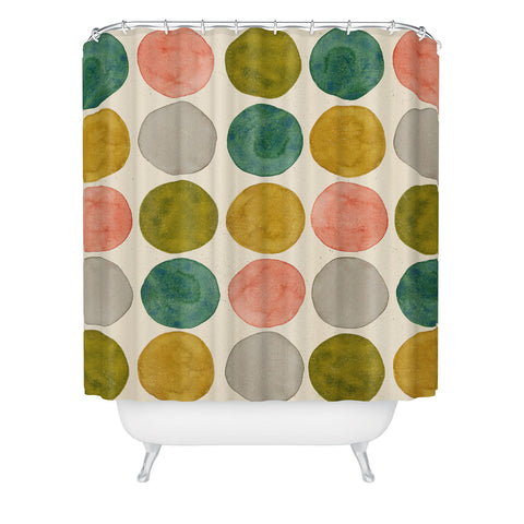 Pauline Stanley Watercolor Dots Pink and Green Shower Curtain