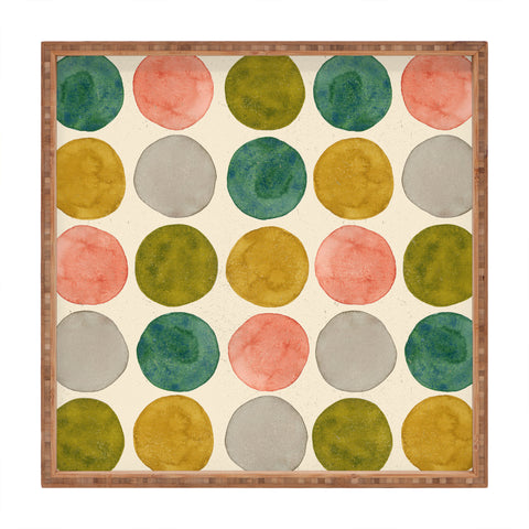 Pauline Stanley Watercolor Dots Pink and Green Square Tray
