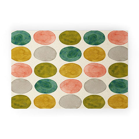 Pauline Stanley Watercolor Dots Pink and Green Welcome Mat