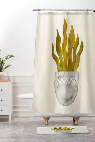 Pauline Stanley Watercolor Snake Plant Shower Curtain And Mat