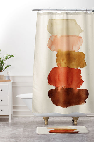 Pauline Stanley Watercolor Swatches Rust Brown Shower Curtain And Mat