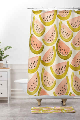 Pauline Stanley Watermelon Pattern Shower Curtain And Mat