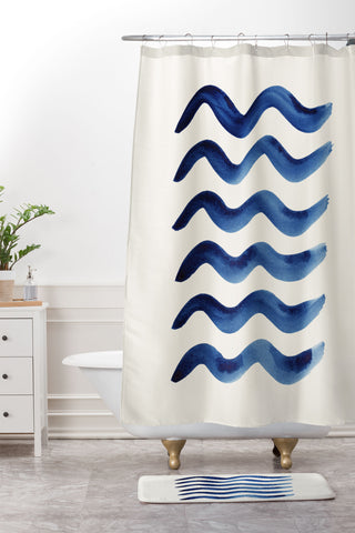 Pauline Stanley Waves Strokes Shower Curtain And Mat