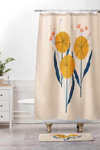 Peggy Dean Retro Wildflower Bouquet Shower Curtain And Mat